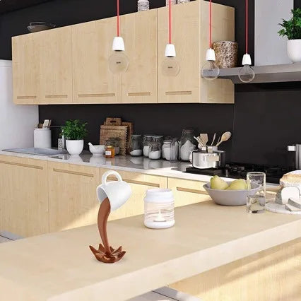 3D Floating Coffee Cup Resin Craft, Creative Hanging Desktop Ornament Home Decor