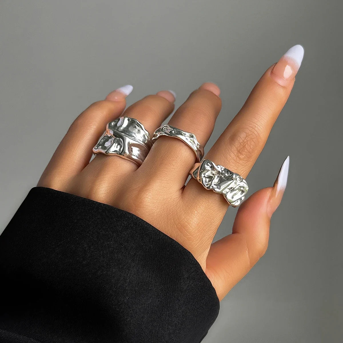 Salircon New Fashion 3 Pcs/set Irregular wrinkle Finger Rings for Men Women Punk Minimalist Geometric Opening Ring Party Jewelry