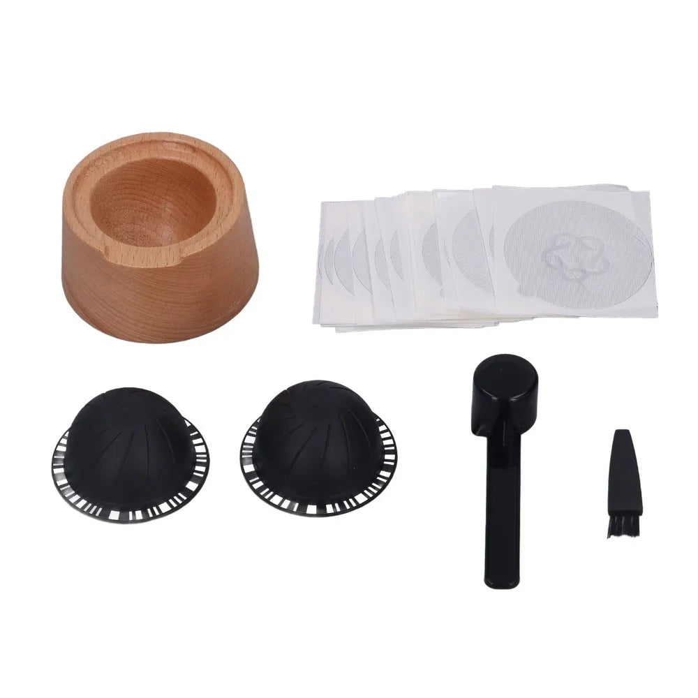 230ml Capacity Coffee Capsule Filter Cup Aluminum Foil Lid With Spoon Brush Capsule Refill Holder Set Black Color