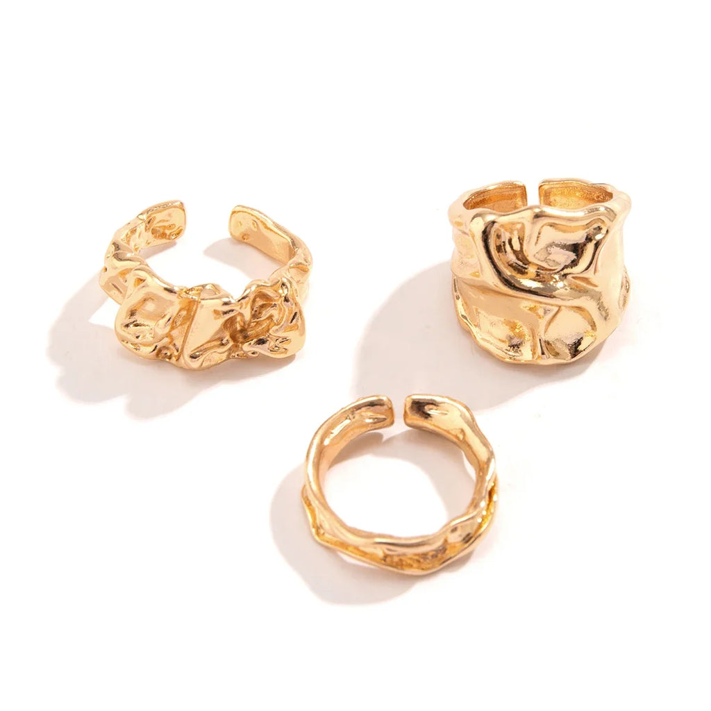 Salircon New Fashion 3 Pcs/set Irregular wrinkle Finger Rings for Men Women Punk Minimalist Geometric Opening Ring Party Jewelry