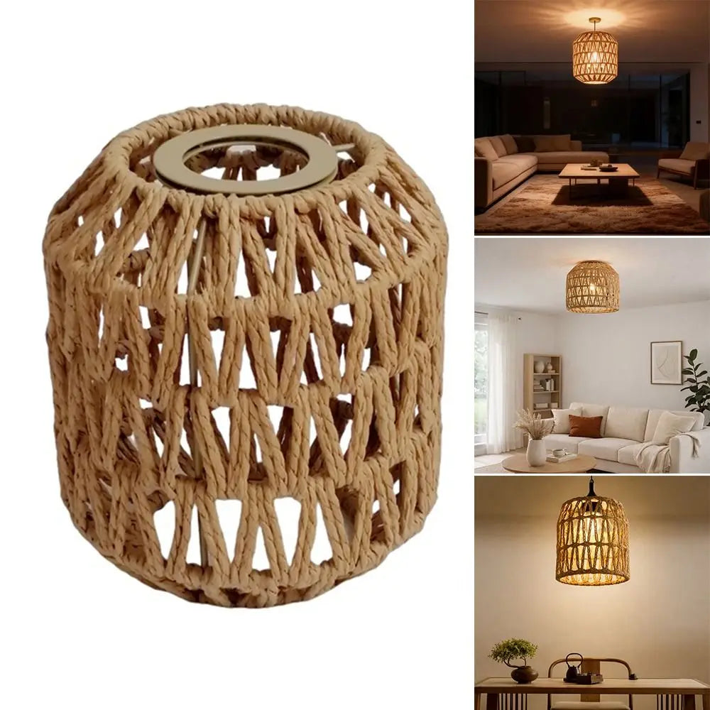 Vintage 13*15cm Pendant Lamp Shade Bohemian Style Home Decor Light Cover Handwoven Rattan Lampshade