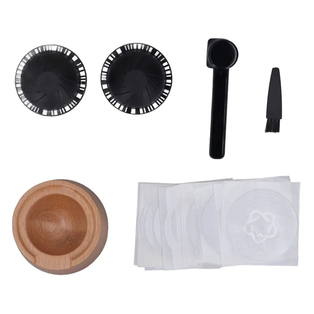 230ml Capacity Coffee Capsule Filter Cup Aluminum Foil Lid With Spoon Brush Capsule Refill Holder Set Black Color