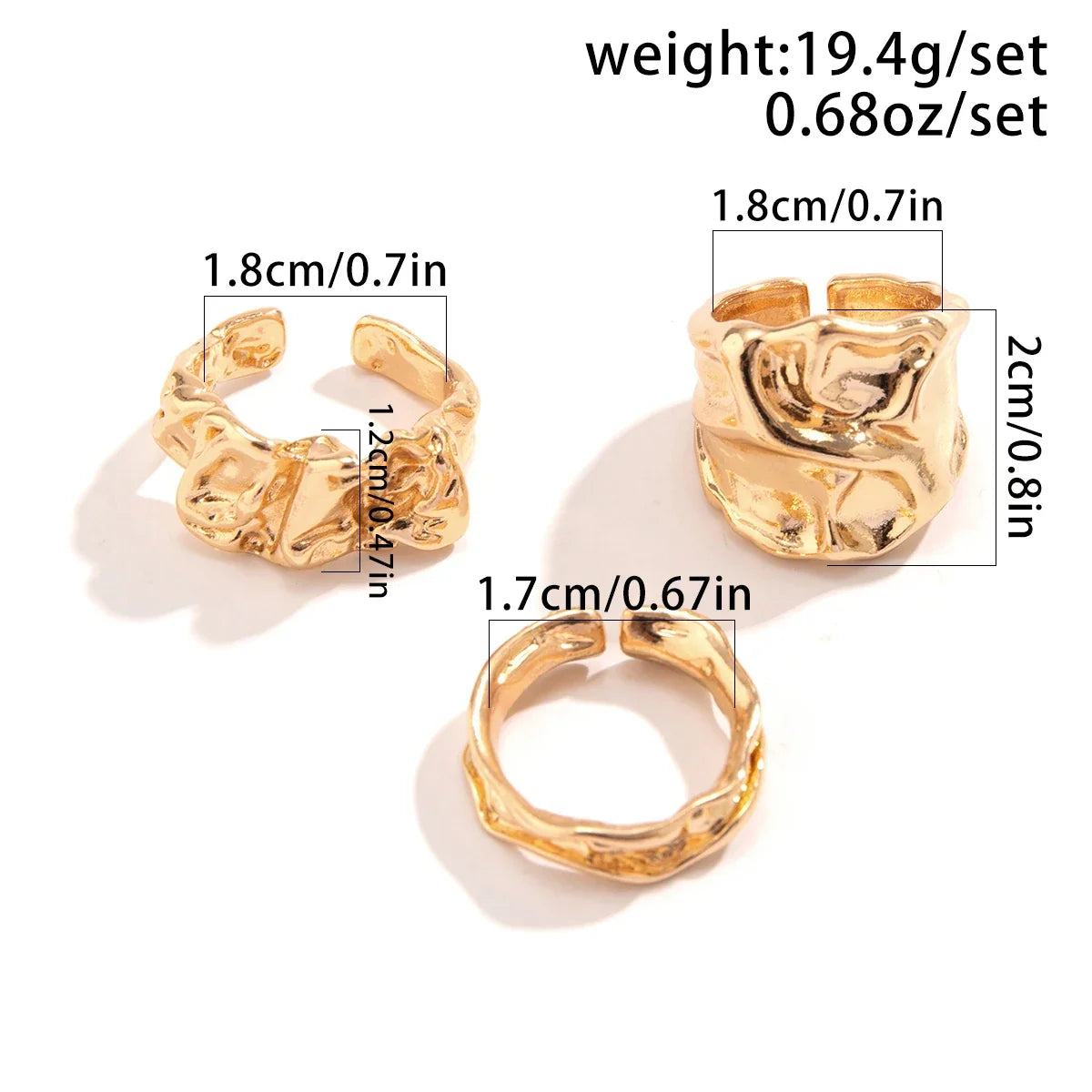 Salircon New Fashion 3 Pcs/set Irregular wrinkle Finger Rings for Men Women Punk Minimalist Geometric Opening Ring Party Jewelry