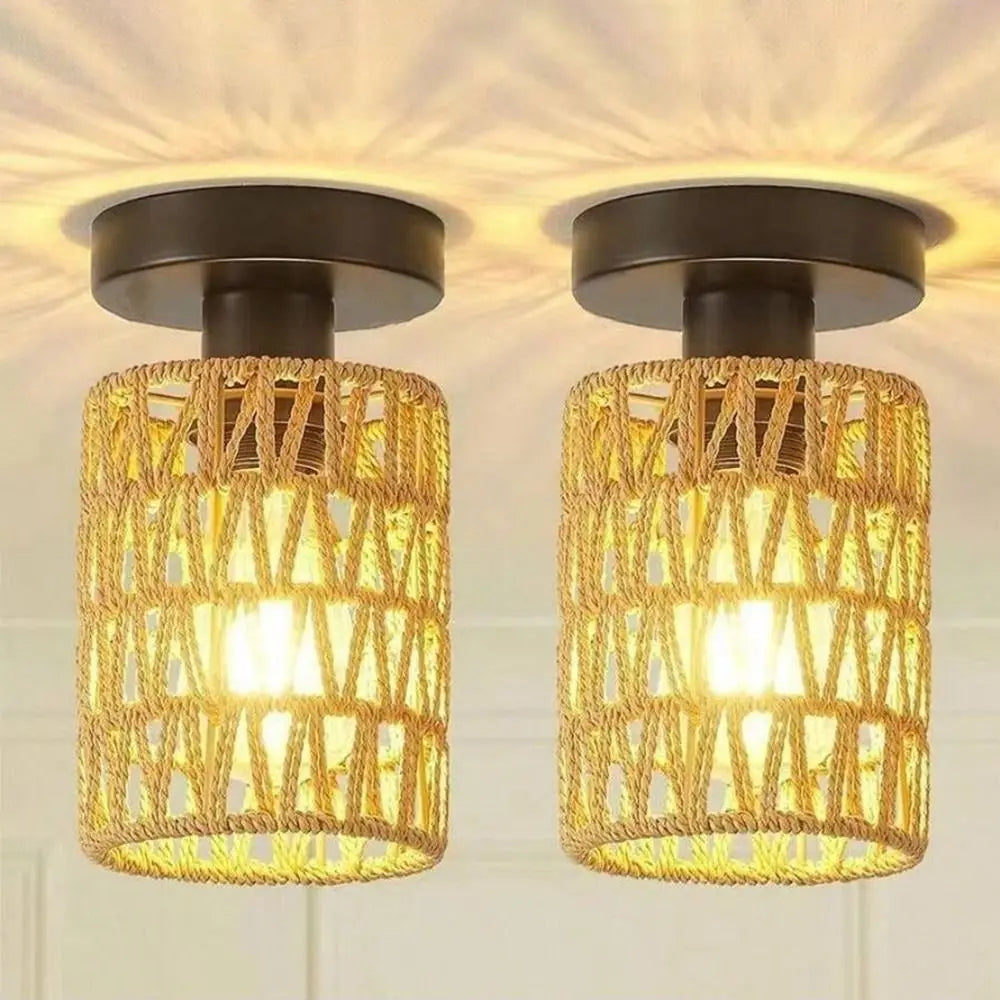 Weaving Design Woven Lampshade Hanging Light Fixture Vintage Lampshade Vintage Style Cane Inspired Light Fixture Home Decoration