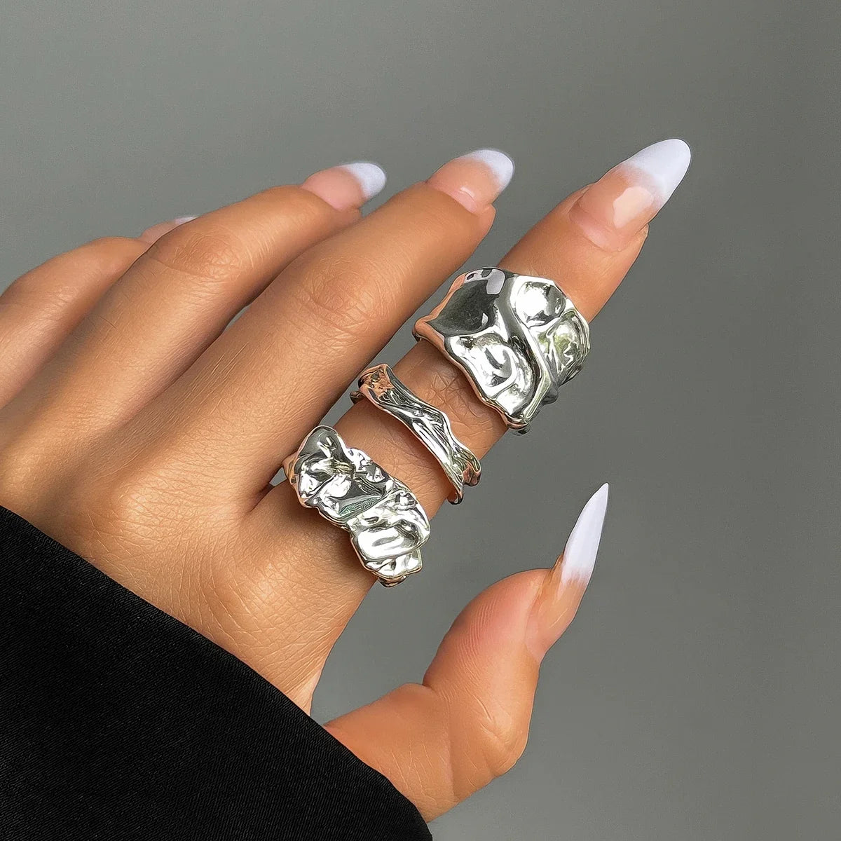 Salircon New Fashion 3 Pcs/set Irregular wrinkle Finger Rings for Men Women Punk Minimalist Geometric Opening Ring Party Jewelry