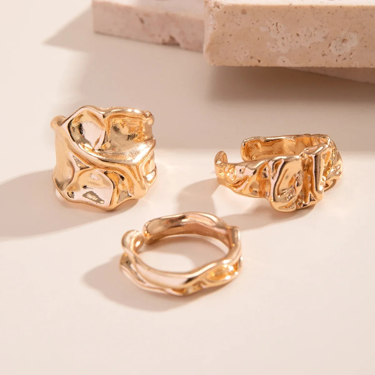 Salircon New Fashion 3 Pcs/set Irregular wrinkle Finger Rings for Men Women Punk Minimalist Geometric Opening Ring Party Jewelry