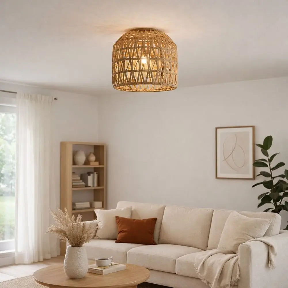 Vintage 13*15cm Pendant Lamp Shade Bohemian Style Home Decor Light Cover Handwoven Rattan Lampshade