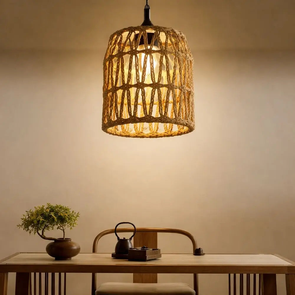 Vintage 13*15cm Pendant Lamp Shade Bohemian Style Home Decor Light Cover Handwoven Rattan Lampshade