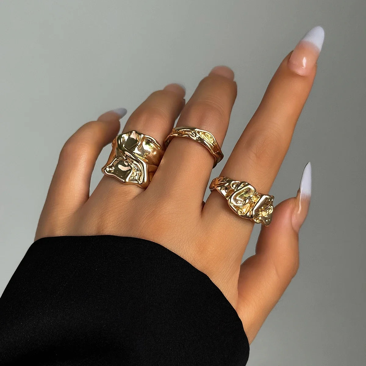 Salircon New Fashion 3 Pcs/set Irregular wrinkle Finger Rings for Men Women Punk Minimalist Geometric Opening Ring Party Jewelry