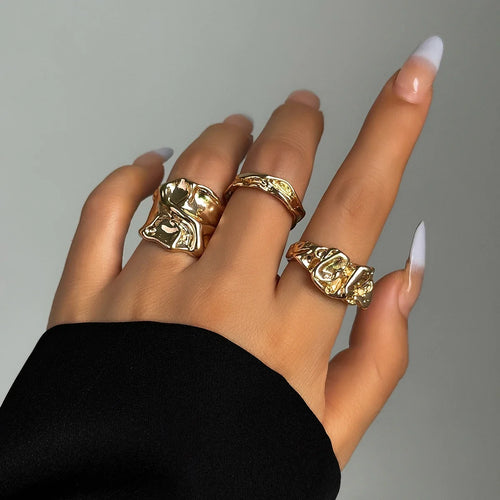Salircon New Fashion 3 Pcs/set Irregular wrinkle Finger Rings for Men Women Punk Minimalist Geometric Opening Ring Party Jewelry