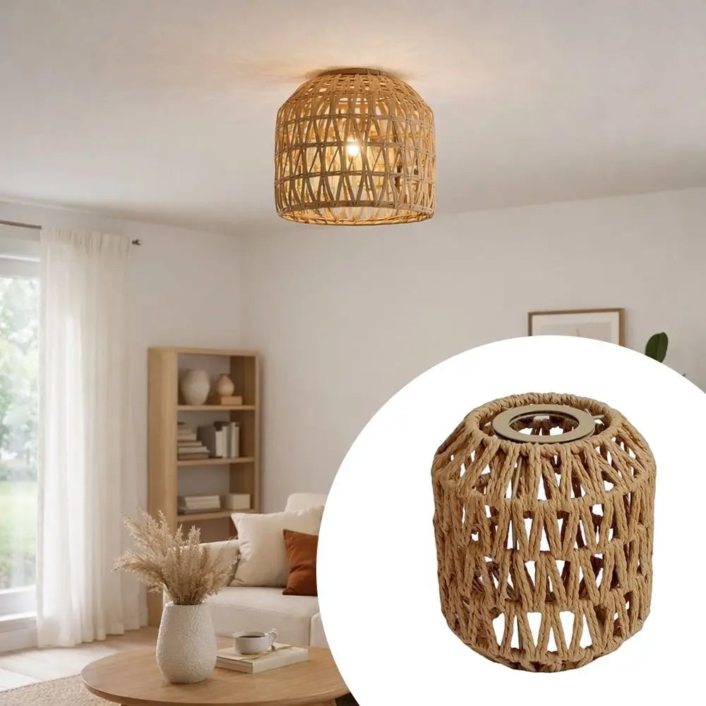 Vintage 13*15cm Pendant Lamp Shade Bohemian Style Home Decor Light Cover Handwoven Rattan Lampshade