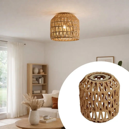 Vintage 13*15cm Pendant Lamp Shade Bohemian Style Home Decor Light Cover Handwoven Rattan Lampshade