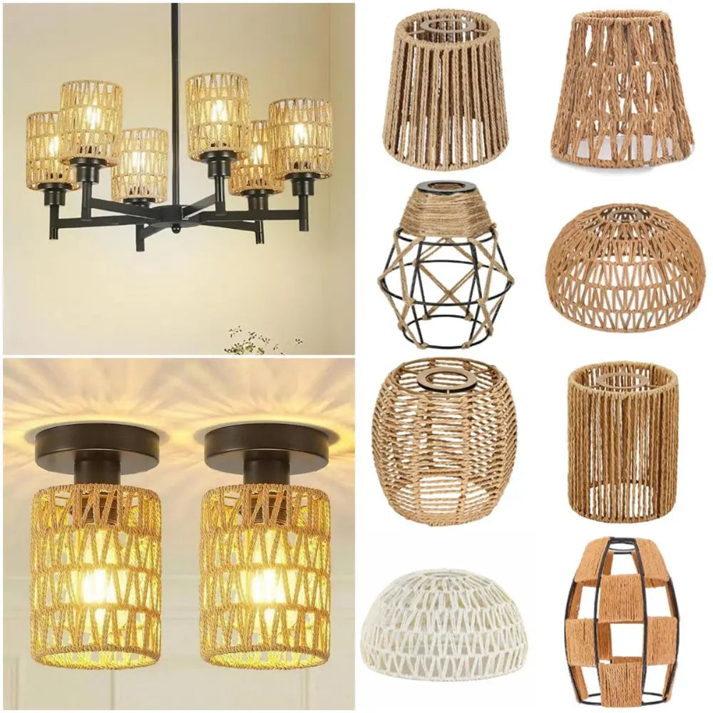 Weaving Design Woven Lampshade Hanging Light Fixture Vintage Lampshade Vintage Style Cane Inspired Light Fixture Home Decoration